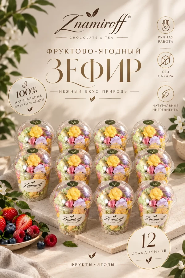 №1 Зефир в стаканчиках без сахара(коробка 12шт по 100гр) в Нижнем Новгороде